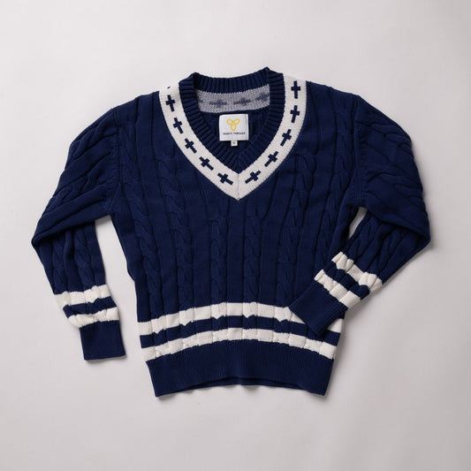 Gracebound V - Neck Knit Sweater (Navy) - Trinity Threads -