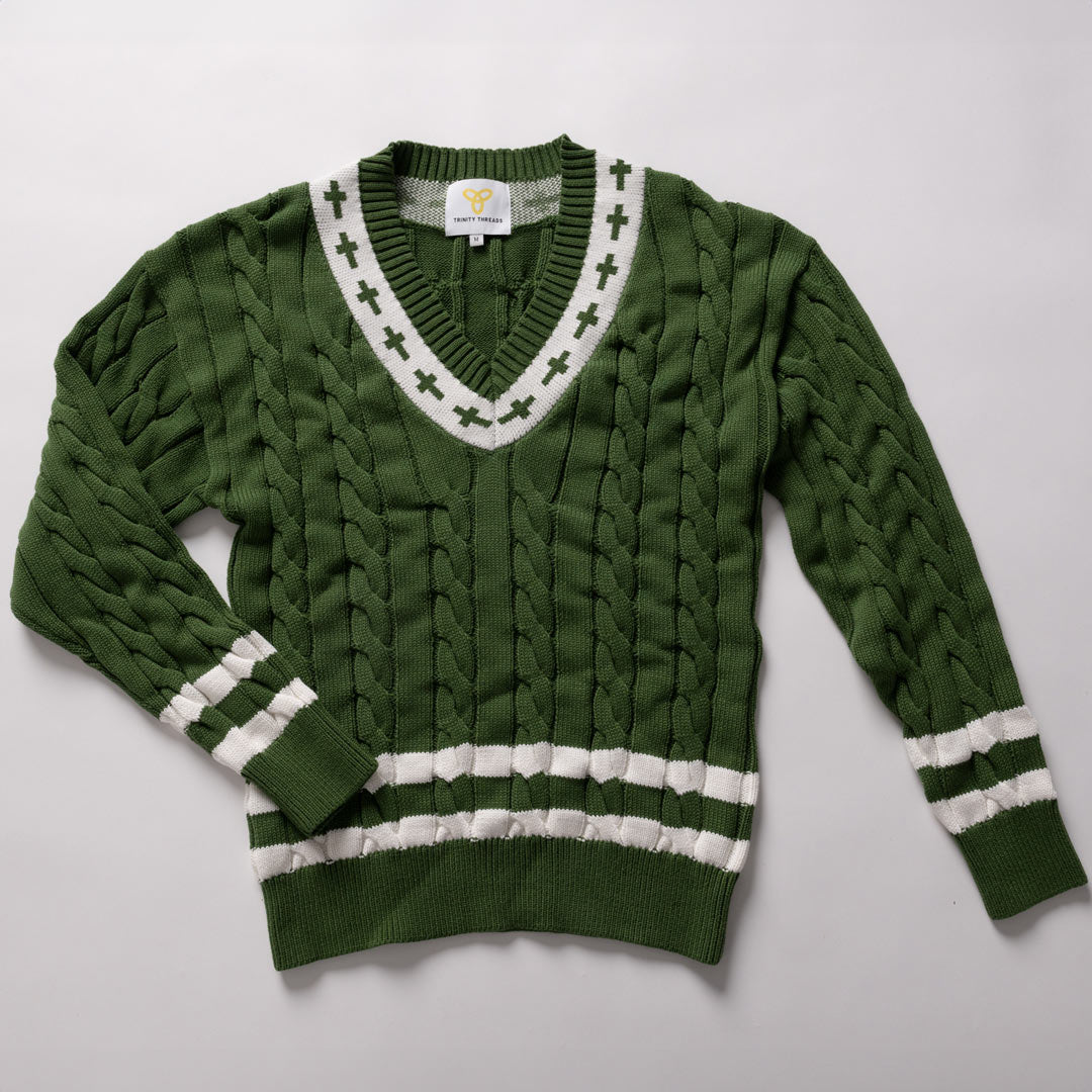 Gracebound V-Neck Knit Sweater (Forest Green)
