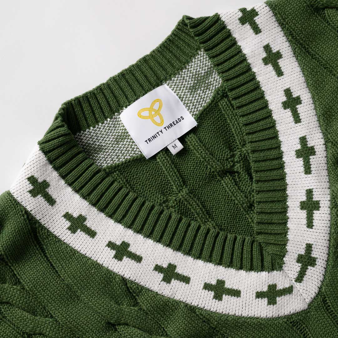 Gracebound V-Neck Knit Sweater (Forest Green)