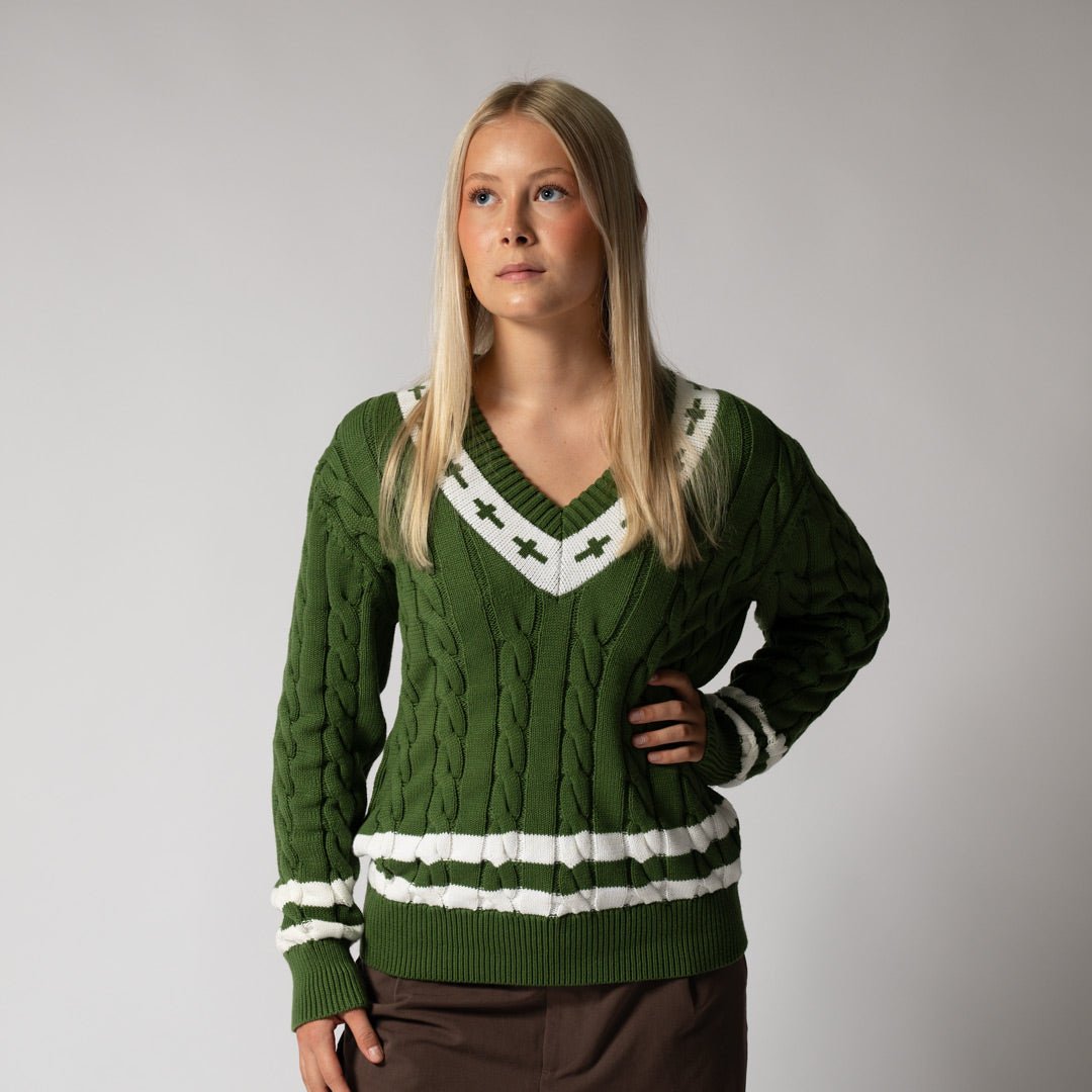 Gracebound V - Neck Knit Sweater (Forest Green) - Trinity Threads - 