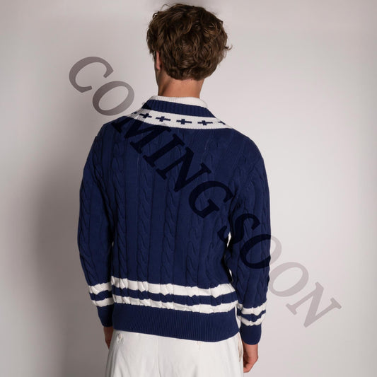 Gracebound V - Neck Knit Sweater (Navy) - Trinity Threads - 