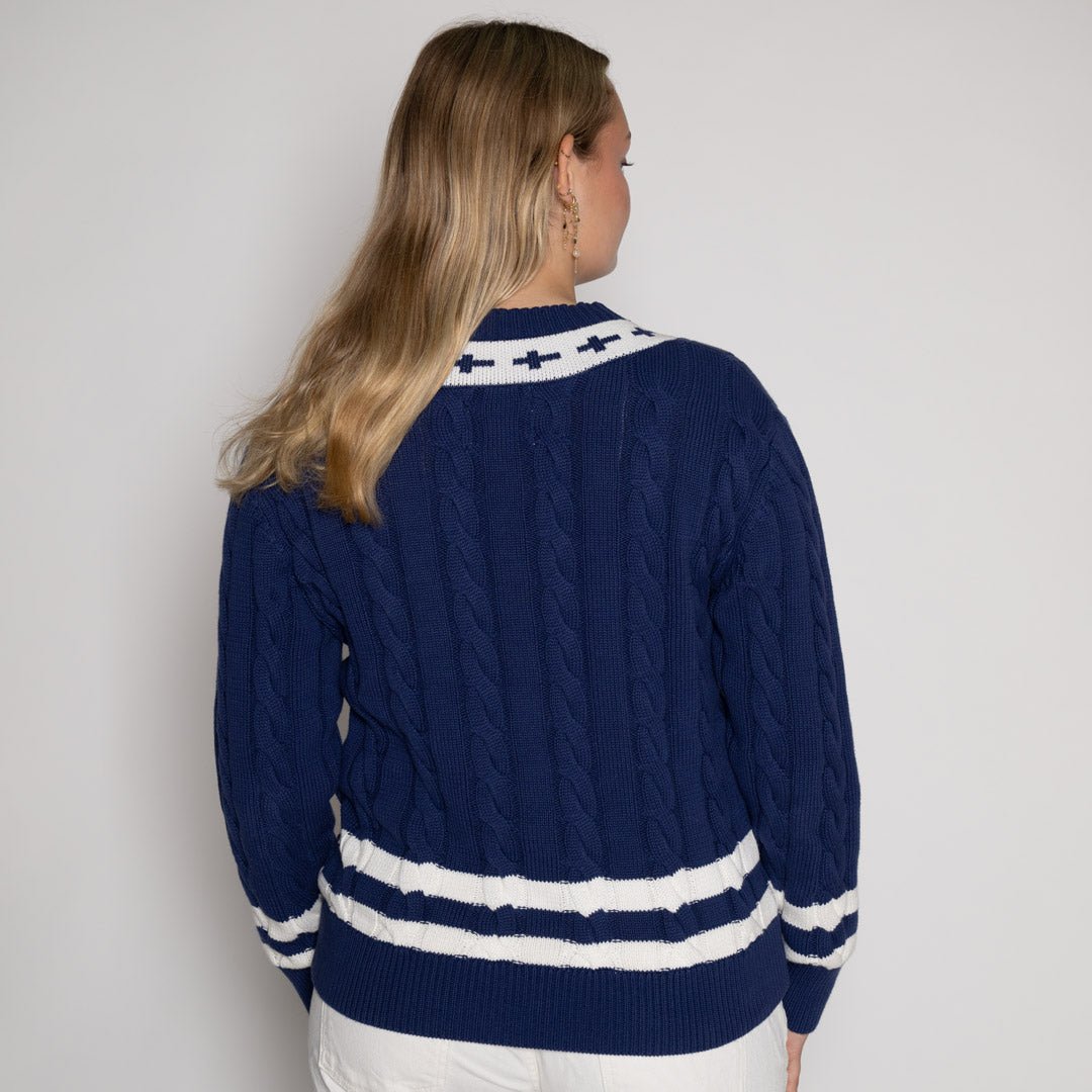 Gracebound V - Neck Knit Sweater (Navy) - Trinity Threads - 