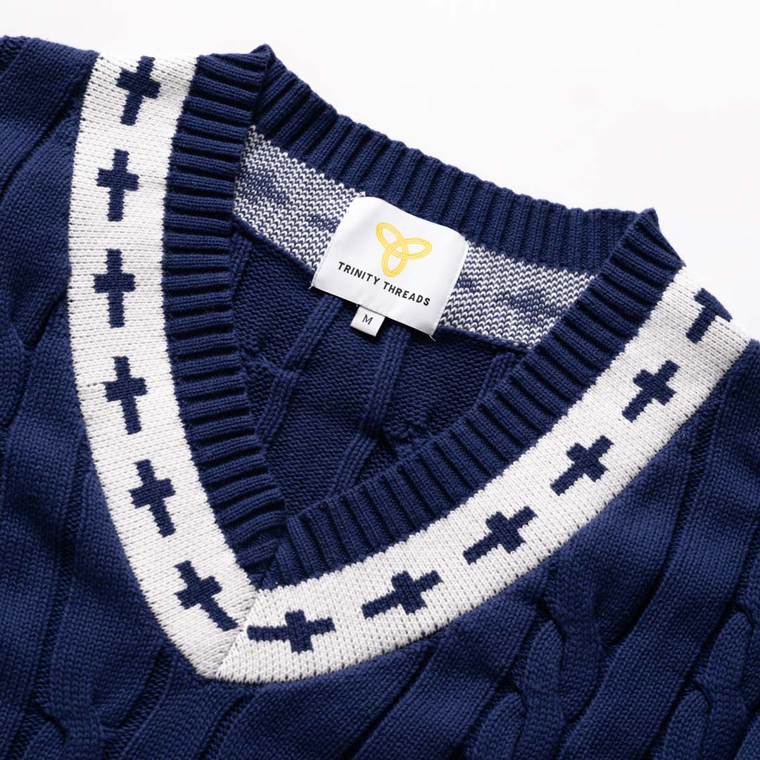 Gracebound V - Neck Knit Sweater (Navy) - Trinity Threads - 