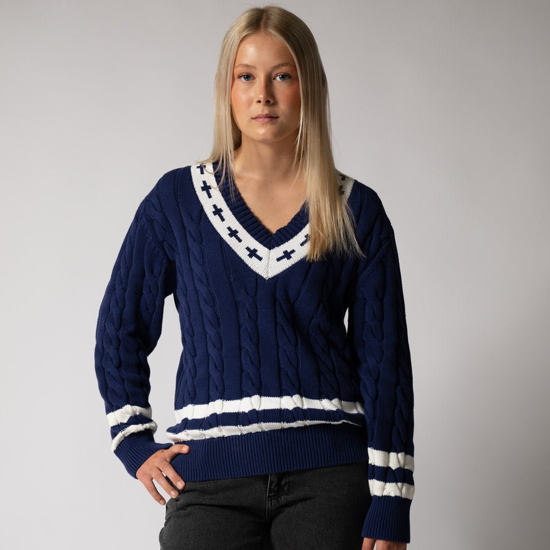 Gracebound V - Neck Knit Sweater (Navy) - Trinity Threads - 