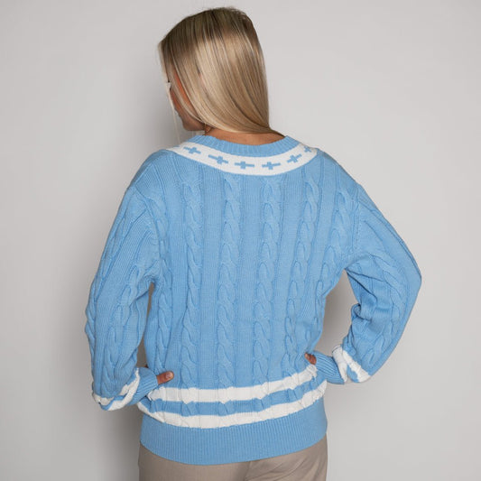 Gracebound V - Neck Knit Sweater (Sky Blue) - Trinity Threads - 