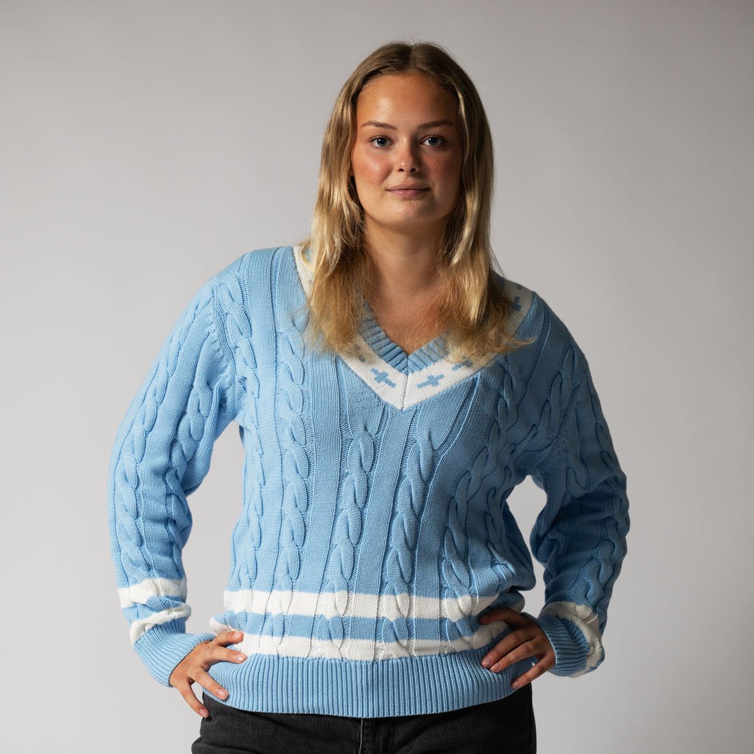 Gracebound V - Neck Knit Sweater (Sky Blue) - Trinity Threads - 