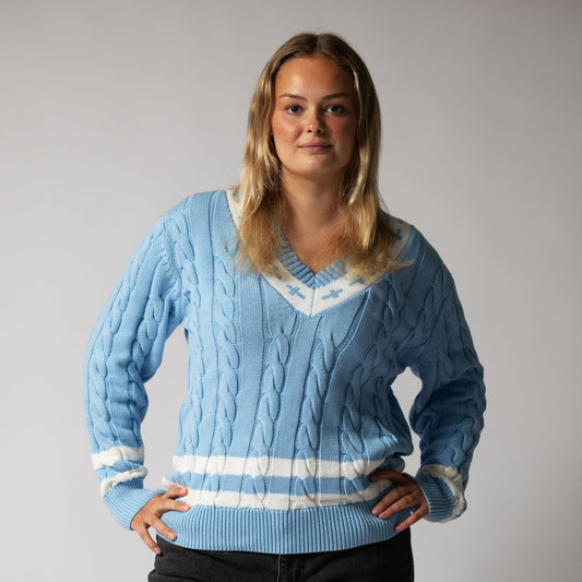 Gracebound V - Neck Knit Sweater (Sky Blue) - Trinity Threads - 