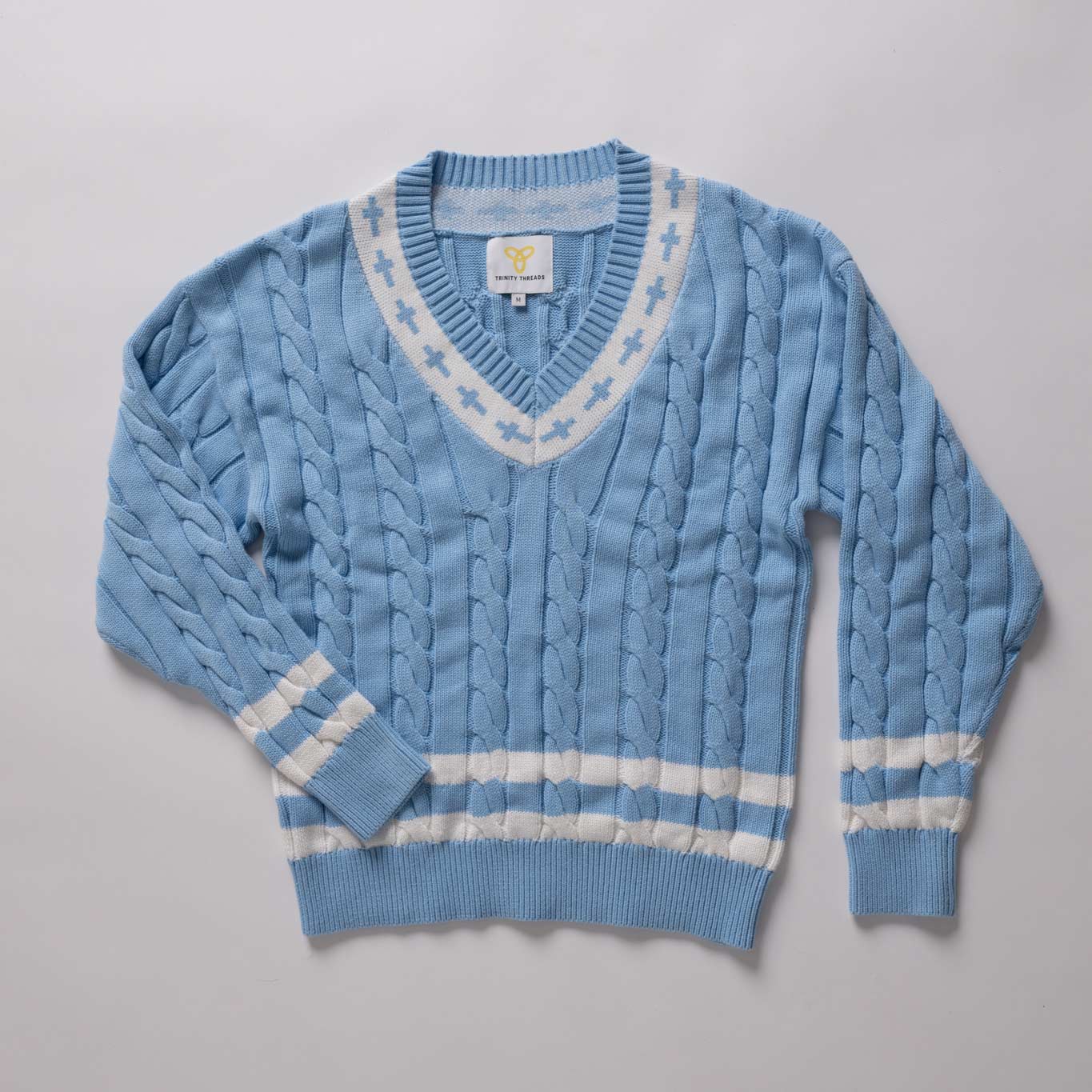 Gracebound V - Neck Knit Sweater (Sky Blue) - Trinity Threads - 