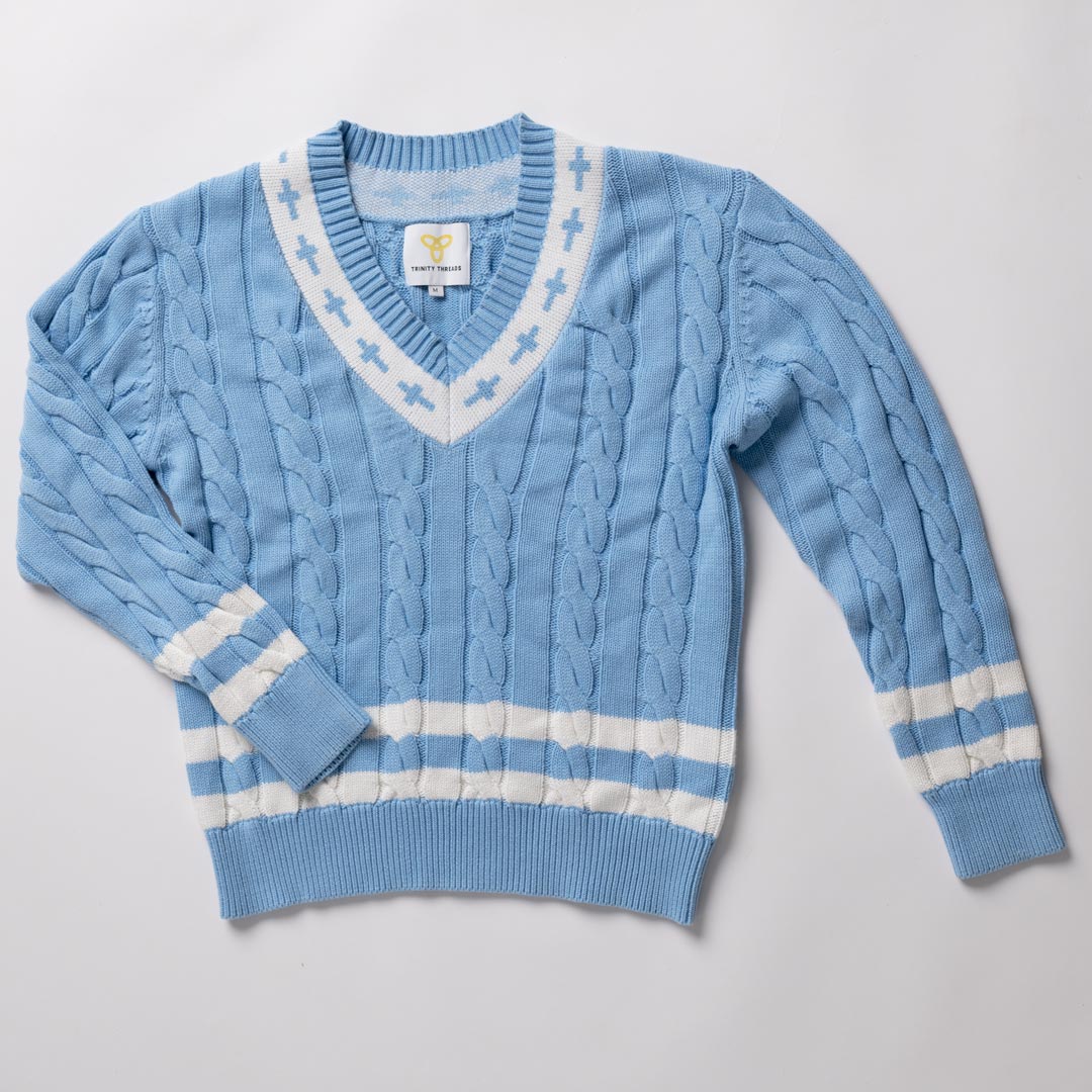 Gracebound V - Neck Knit Sweater (Sky Blue) - Trinity Threads - 